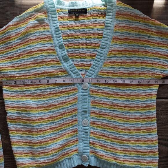Joseph A. Cardigan Sweater Womens XS Pastel Stripe Oversized Cropped Boxy Retro - Picture 4 of 8